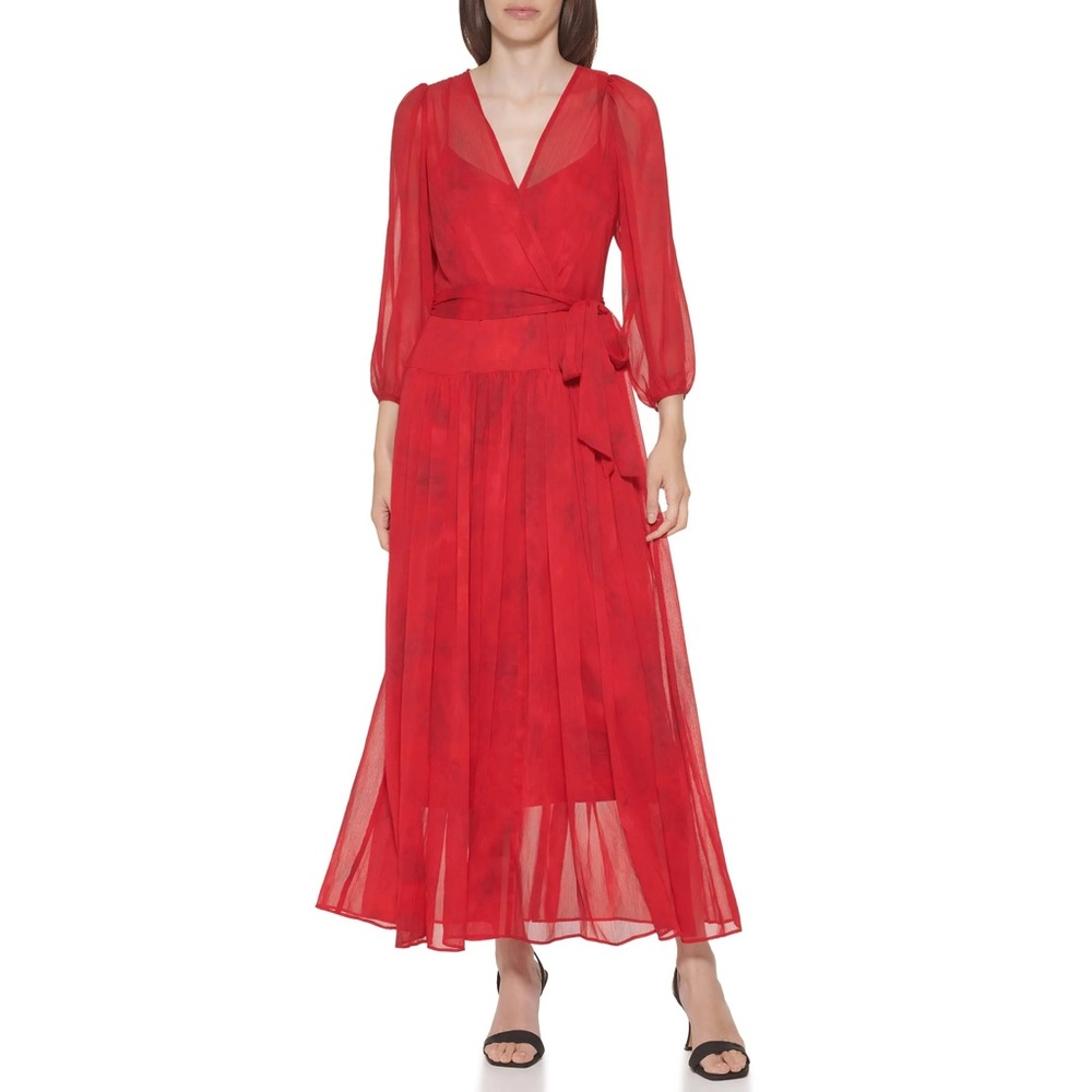 Calvin Klein Women's Printed Maxi Dress Red Size 8 Dress NWT - Picture 2 of 6
